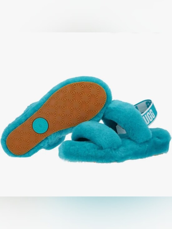UGG Shoes - UGG Oh Yeah Fluffy Sheepskin Slingback Sandals "Aquatic Blue" (Turquoise) Size 8